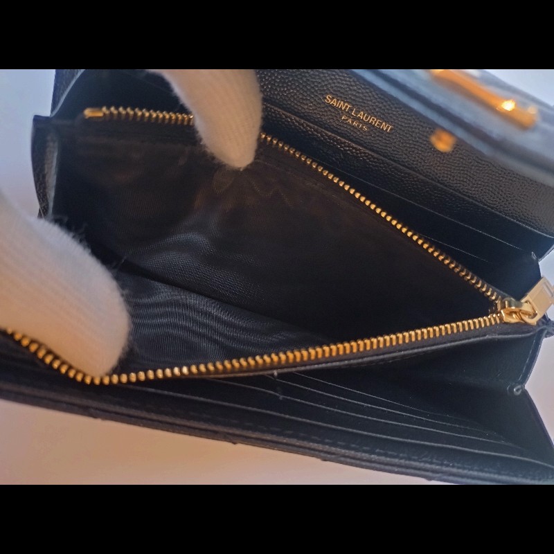 YSL 黑荔枝皮下蓋長夾-17