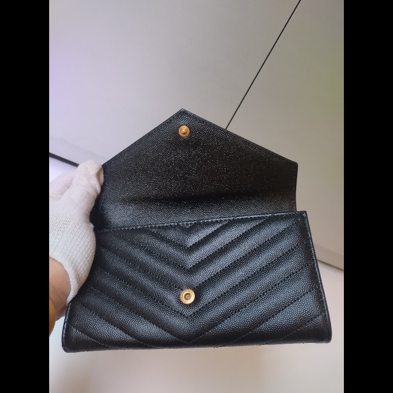 YSL 黑荔枝皮下蓋長夾-19