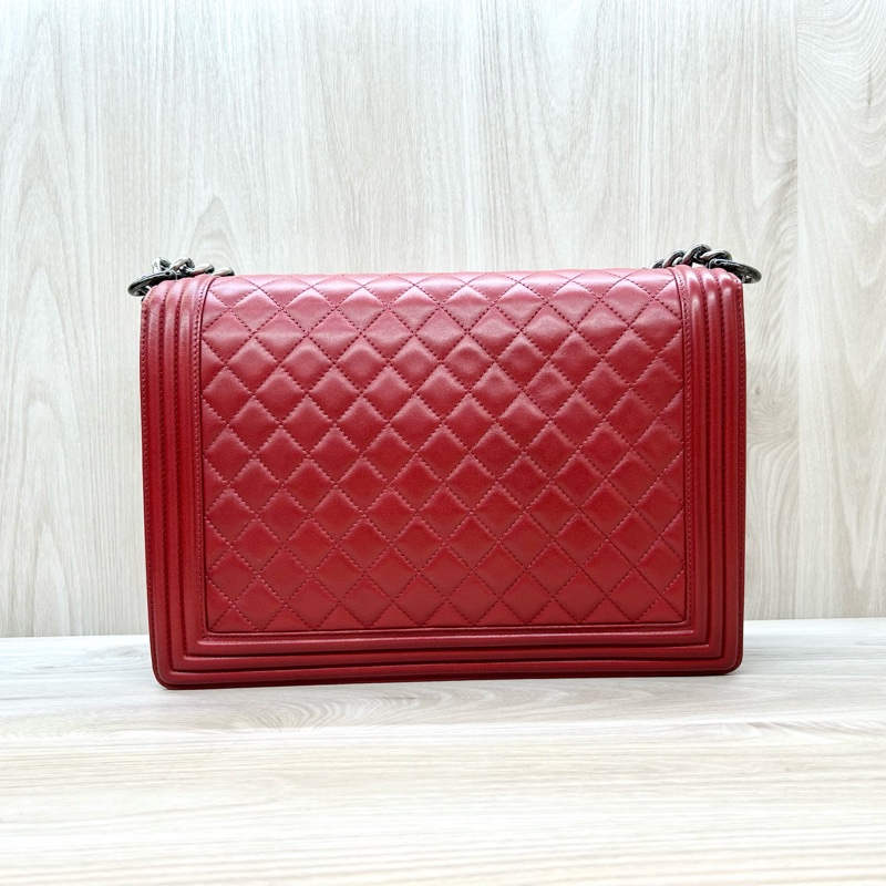 CHANEL紅色羊皮菱格BOY30口蓋包/A67087-1