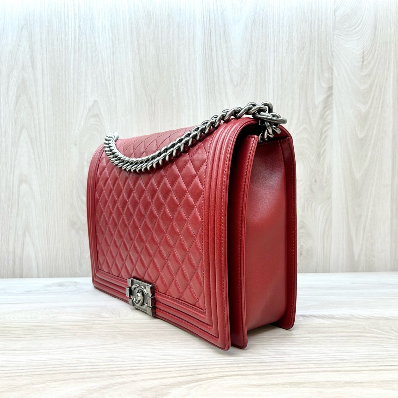 CHANEL紅色羊皮菱格BOY30口蓋包/A67087-2