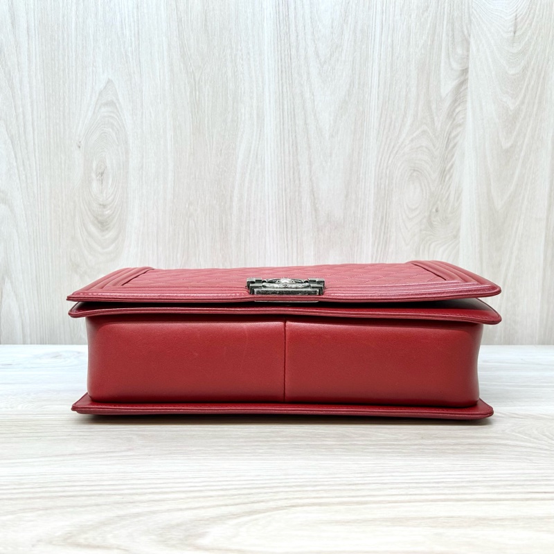 CHANEL紅色羊皮菱格BOY30口蓋包/A67087-4