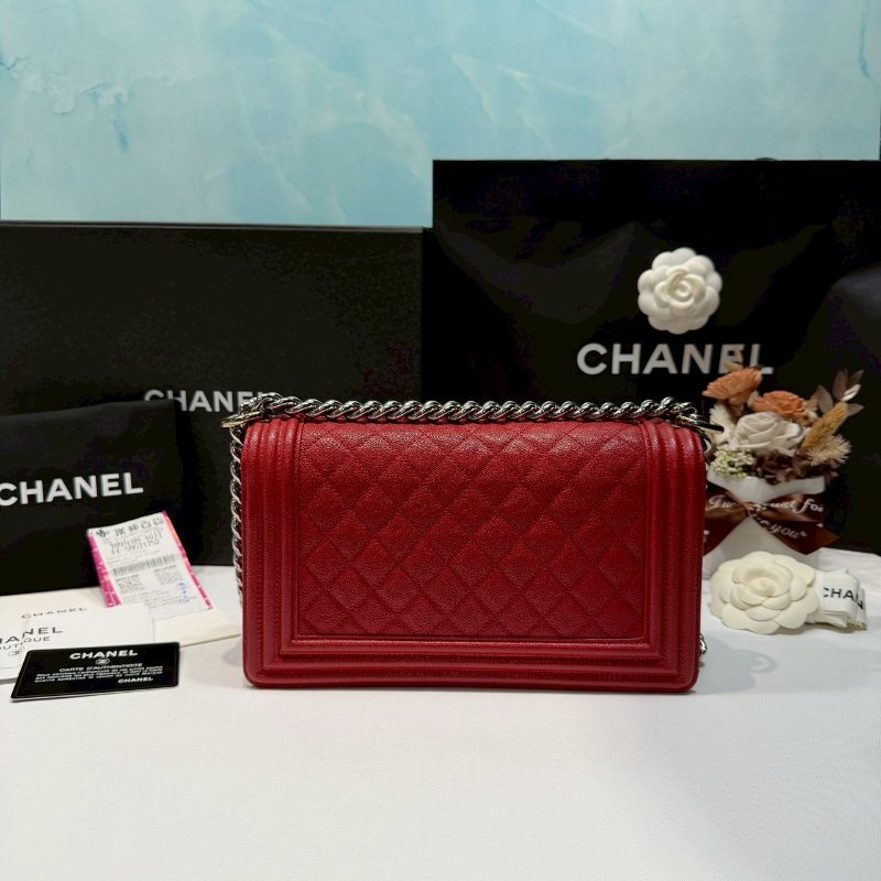 CHANEL 荔枝牛皮紅銀 BOY 25-1