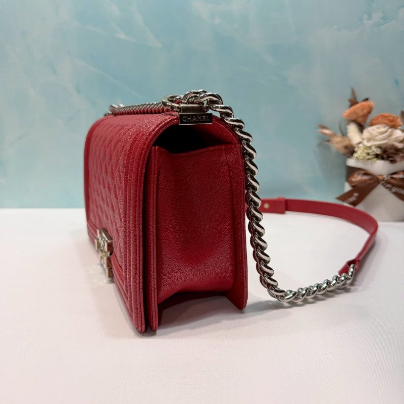 CHANEL 荔枝牛皮紅銀 BOY 25-2