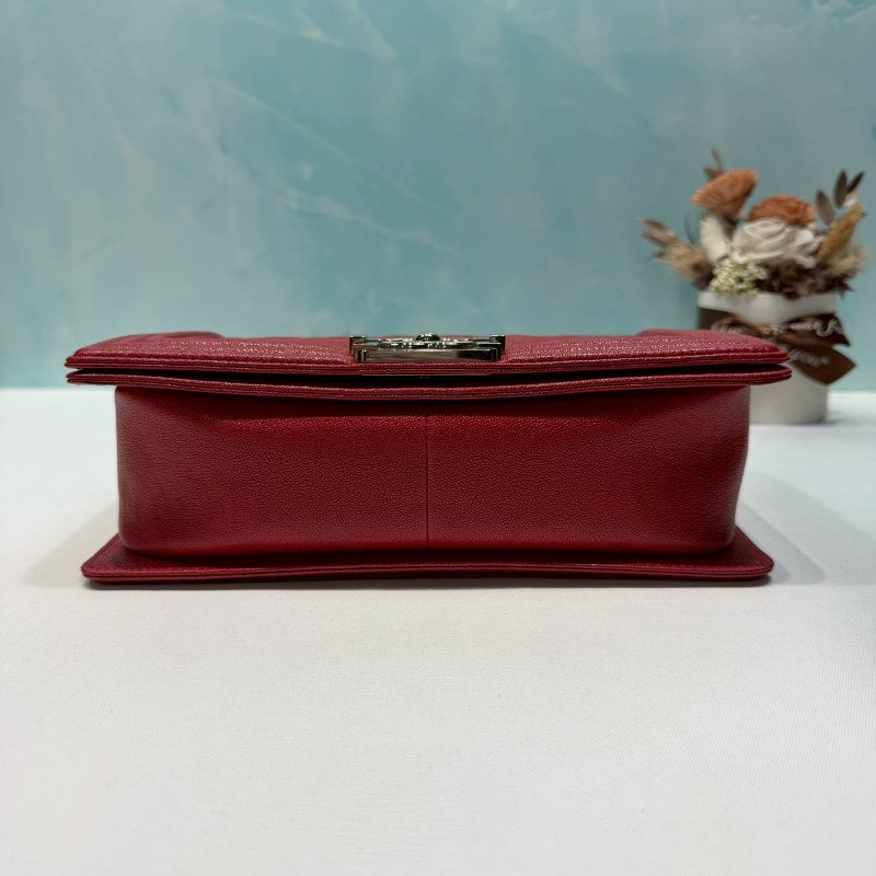 CHANEL 荔枝牛皮紅銀 BOY 25-7