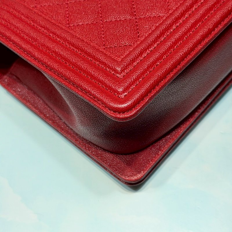 CHANEL 荔枝牛皮紅銀 BOY 25-8