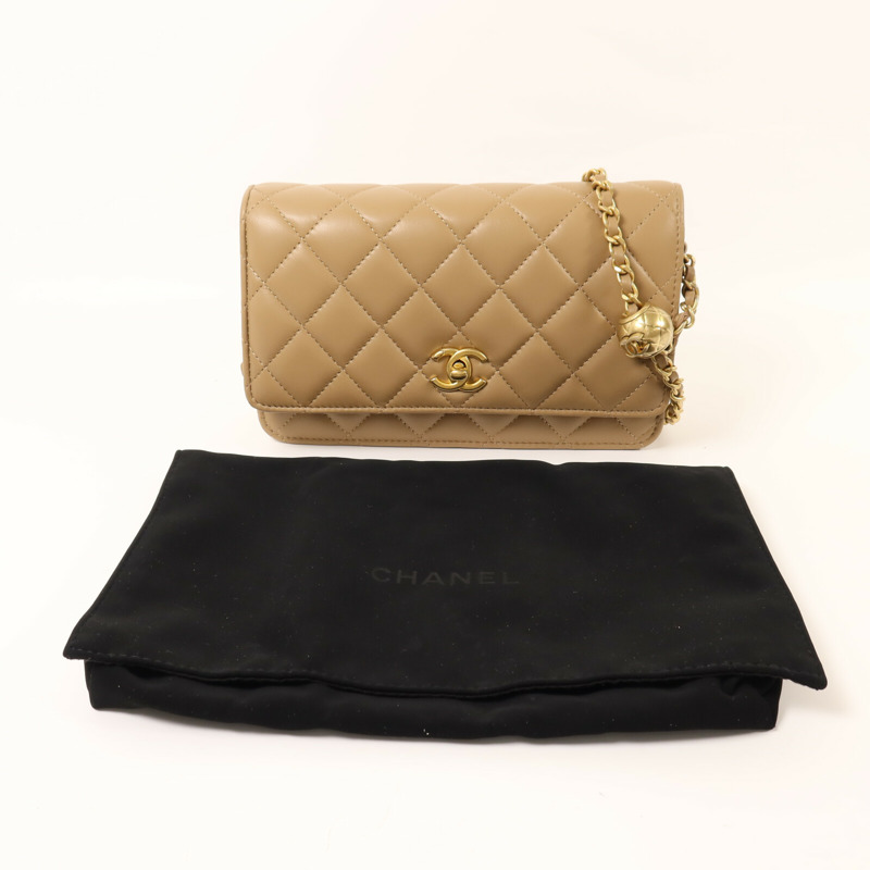 CHANEL 羊皮皮革Wallet On Chain金扣鏈帶肩背袋-9