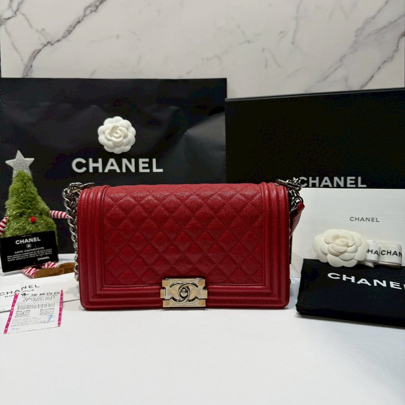 CHANEL 荔枝牛紅銀 BOY25-0