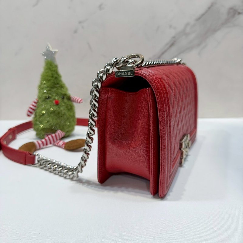 CHANEL 荔枝牛紅銀 BOY25-3