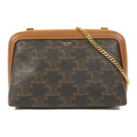 CELINE 塗層帆布Clutch On Chain金扣鏈帶肩背袋