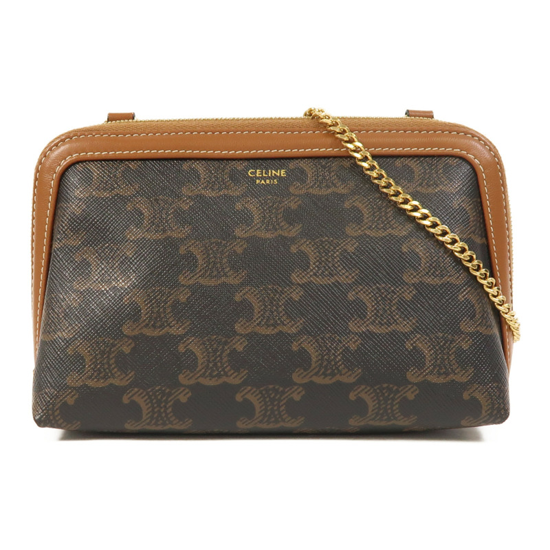 CELINE 塗層帆布Clutch On Chain金扣鏈帶肩背袋-0