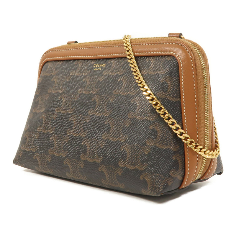 CELINE 塗層帆布Clutch On Chain金扣鏈帶肩背袋-2