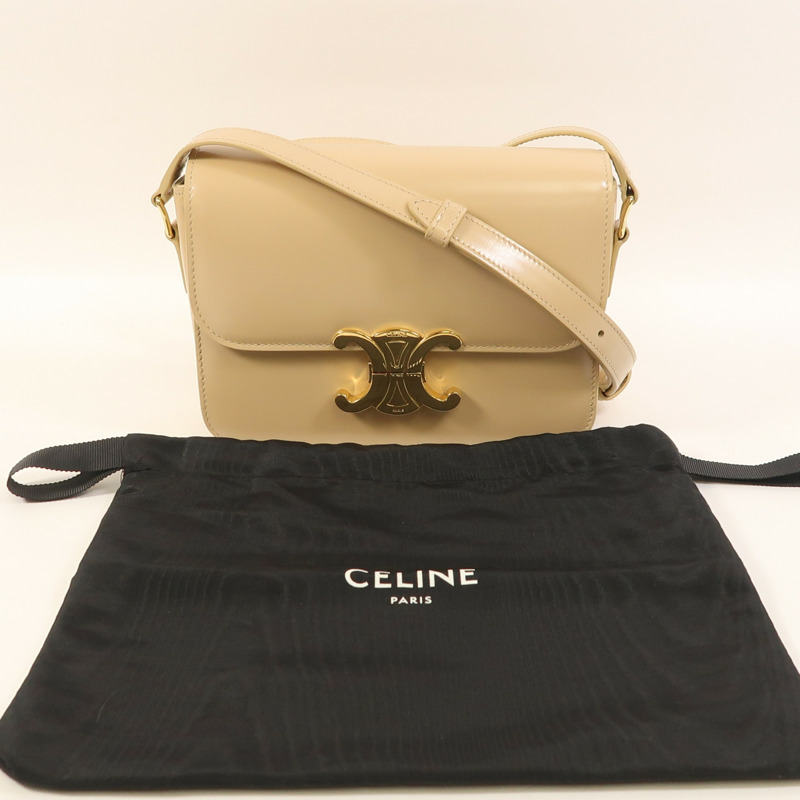 CELINE 牛皮皮革Teen Triomphe金扣肩背袋-8