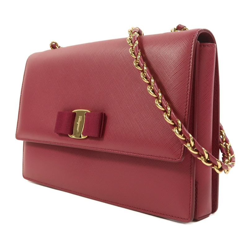 Salvatore Ferragamo Saffiano皮革Chain Shoulder金扣鏈帶肩背袋-2