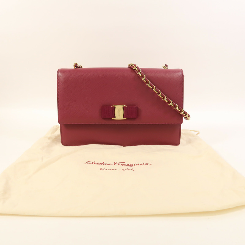 Salvatore Ferragamo Saffiano皮革Chain Shoulder金扣鏈帶肩背袋-8