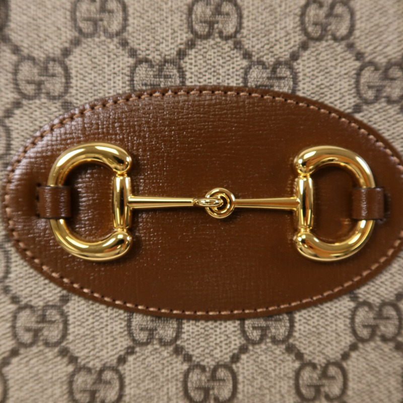 GUCCI 塗層帆布Horsebit 1955金扣肩背袋-6