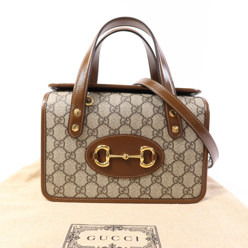GUCCI 塗層帆布Horsebit 1955金扣肩背袋-9