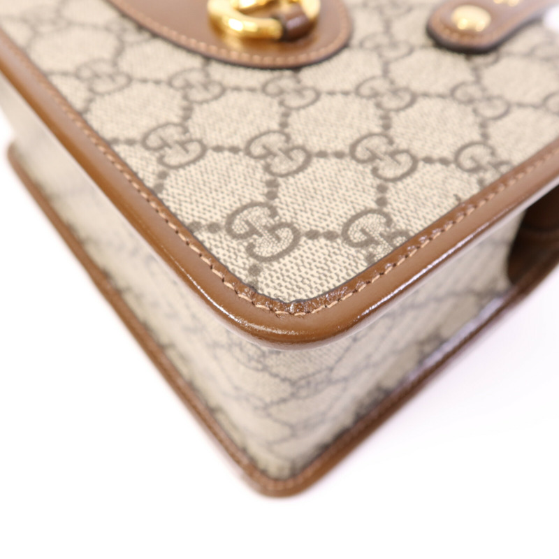 GUCCI 塗層帆布Horsebit 1955金扣肩背袋-10