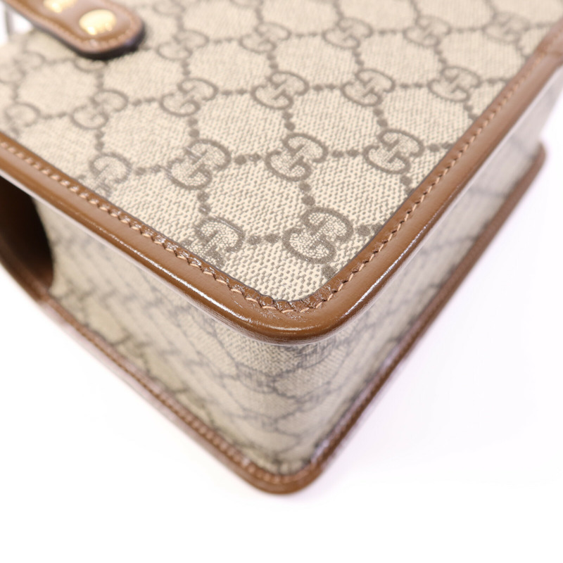 GUCCI 塗層帆布Horsebit 1955金扣肩背袋-13