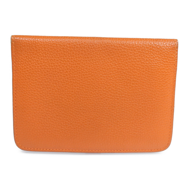 HERMES Togo皮革Dogon Compact銀扣錢包Orange-2