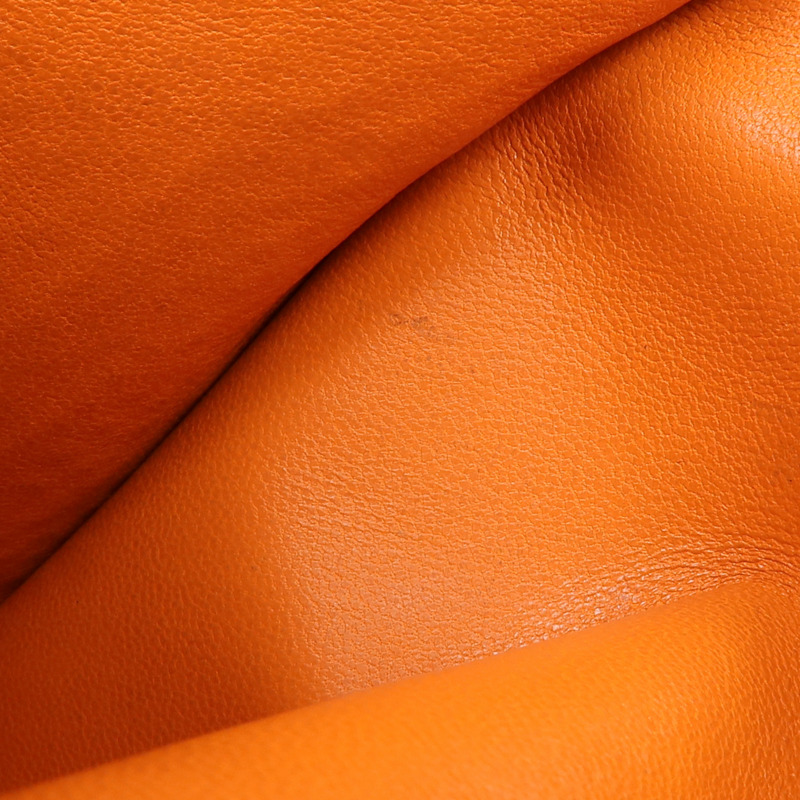 HERMES Togo皮革Dogon Compact銀扣錢包Orange-11