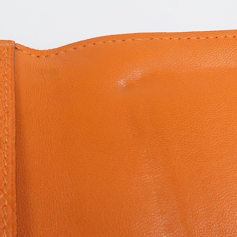 HERMES Togo皮革Dogon Compact銀扣錢包Orange-12