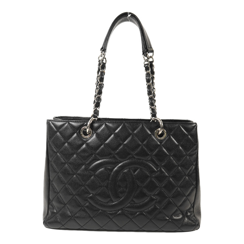 CHANEL 牛皮皮革GST Grand Shopping Tote Bag銀扣鏈帶肩背袋-0