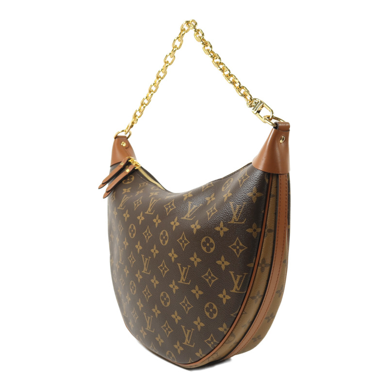 LOUIS VUITTON Monogram Reverse Loop Hobo金扣手挽肩背兩用袋棕色-2