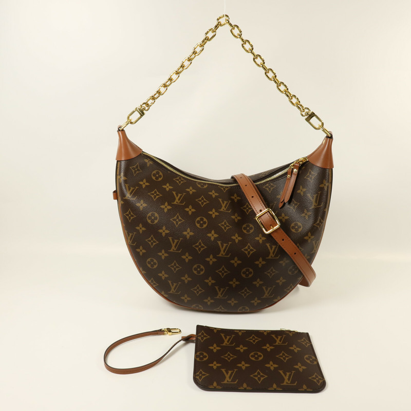 LOUIS VUITTON Monogram Reverse Loop Hobo金扣手挽肩背兩用袋棕色-7