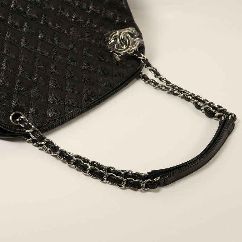 CHANEL 牛皮皮革Chain Shoulder銀扣鏈帶肩背袋-7