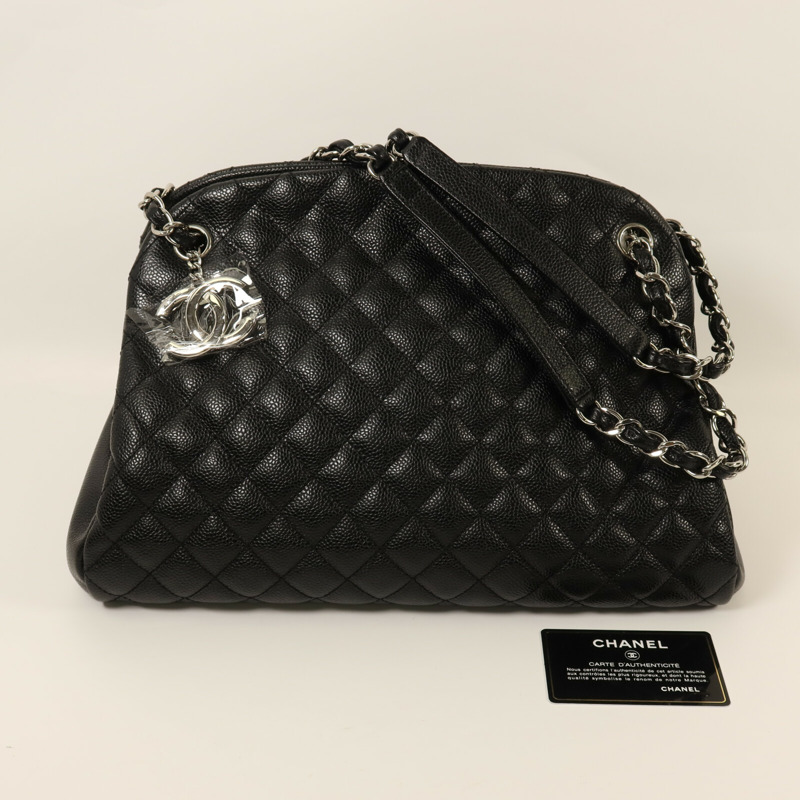 CHANEL 牛皮皮革Chain Shoulder銀扣鏈帶肩背袋-9