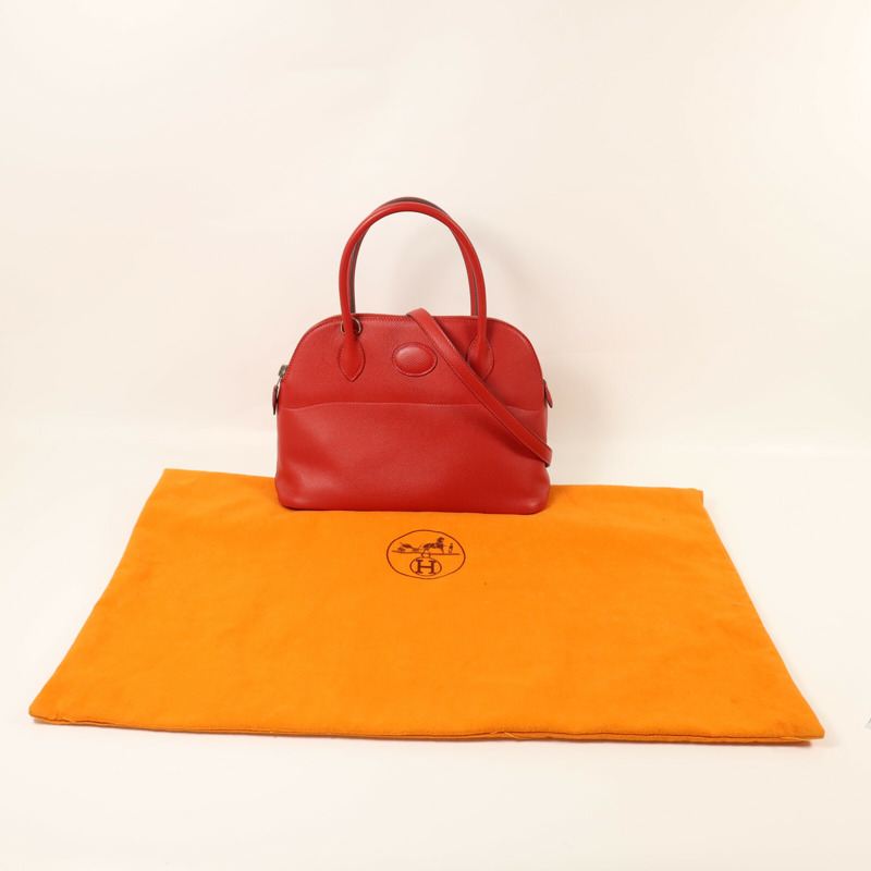 HERMES Epsom皮革Bolide 27銀扣手挽肩背兩用袋Rouge Casaque-9