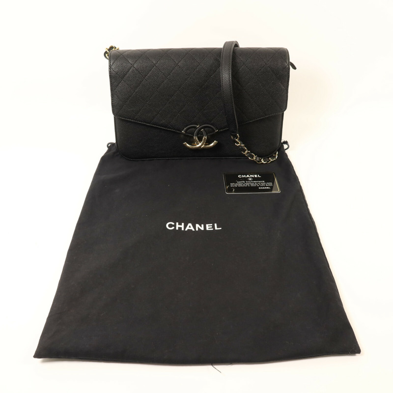CHANEL 牛皮皮革Chain Shoulder金扣鏈帶肩背袋-9