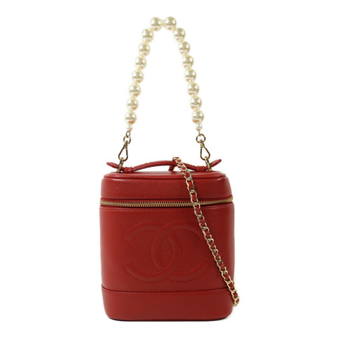 CHANEL 牛皮皮革Vanity Bag金扣鏈帶手挽肩背兩用袋