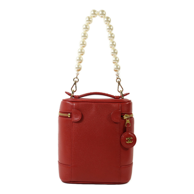 CHANEL 牛皮皮革Vanity Bag金扣鏈帶手挽肩背兩用袋-1