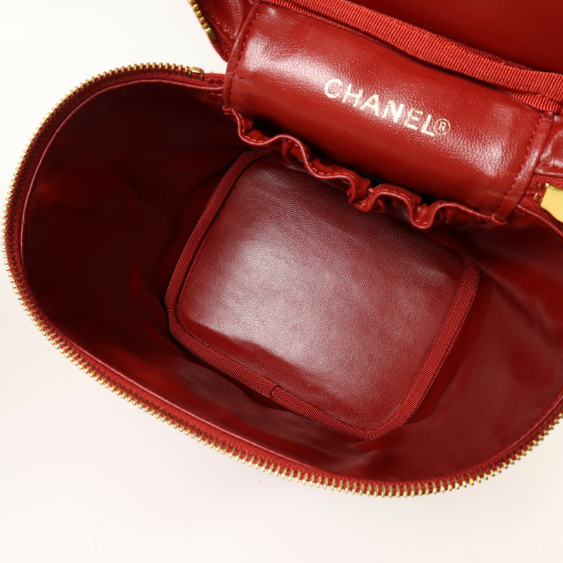 CHANEL 牛皮皮革Vanity Bag金扣鏈帶手挽肩背兩用袋-4