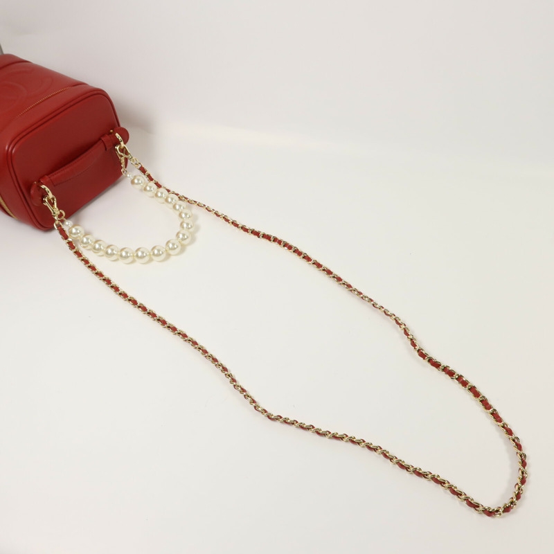 CHANEL 牛皮皮革Vanity Bag金扣鏈帶手挽肩背兩用袋-7
