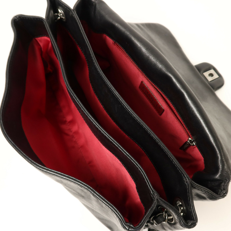 CHANEL 羊皮皮革Chain Shoulder銀扣鏈帶肩背袋-4