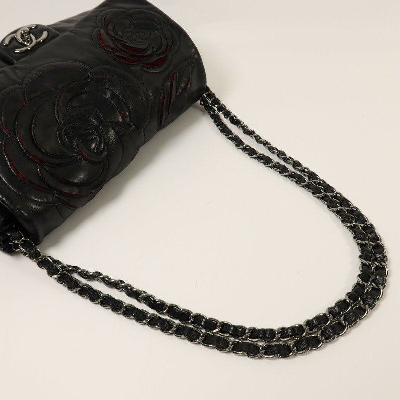 CHANEL 羊皮皮革Chain Shoulder銀扣鏈帶肩背袋-7