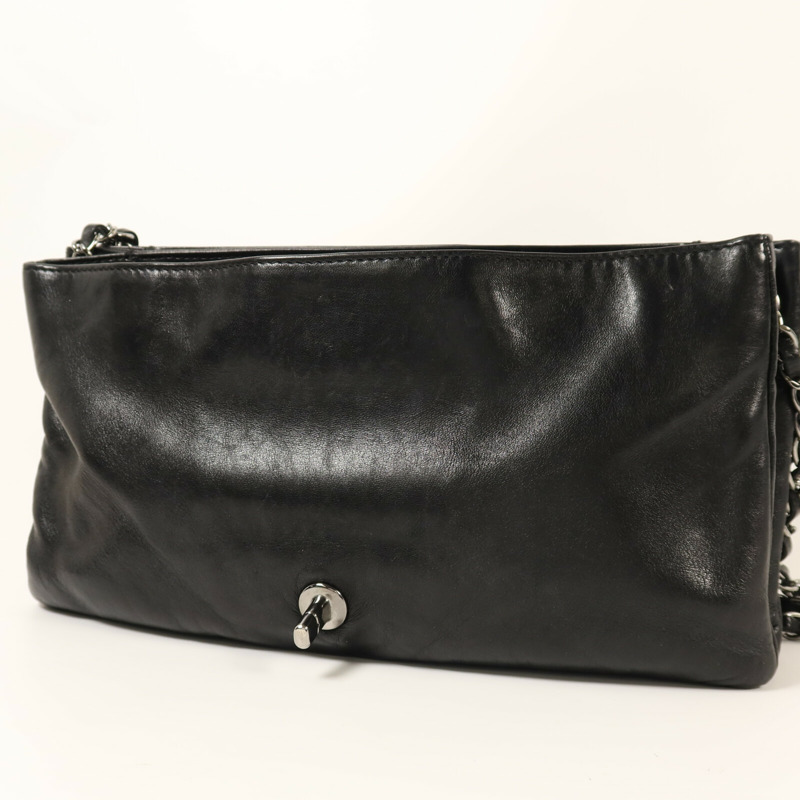 CHANEL 羊皮皮革Chain Shoulder銀扣鏈帶肩背袋-14