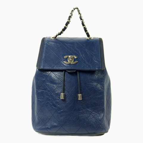 CHANEL 牛皮皮革Backpack銀扣鏈帶背包