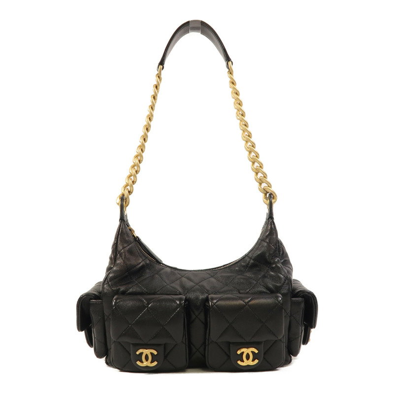 CHANEL 羊皮皮革25C Hobo金扣鏈帶肩背袋-0