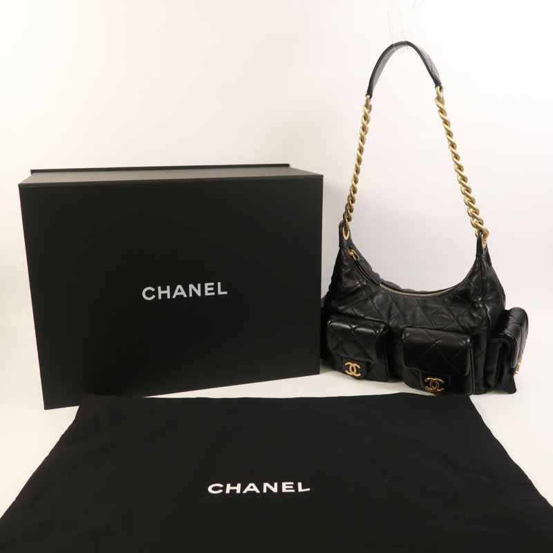 CHANEL 羊皮皮革25C Hobo金扣鏈帶肩背袋-8