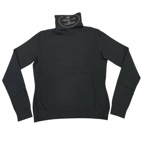 CHANEL 香奈兒 高領LOGO上衣 喀什米爾羊毛 黑色 42碼