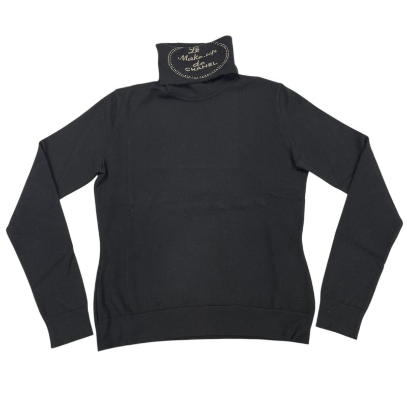 CHANEL 香奈兒 高領LOGO上衣 喀什米爾羊毛 黑色 42碼-0