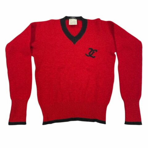 CHANEL 香奈兒 LOGO圓領毛衣 喀什米爾羊毛 紅色 40碼