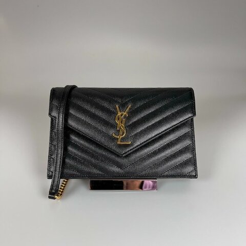 全新品 YSL 742920  黑金魚子醬WOC金鍊包 19CM