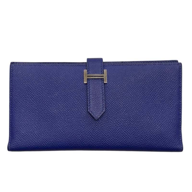 HERMES 愛馬仕 BEARN 長夾 EPSOM 普皮 電光藍 銀扣-0