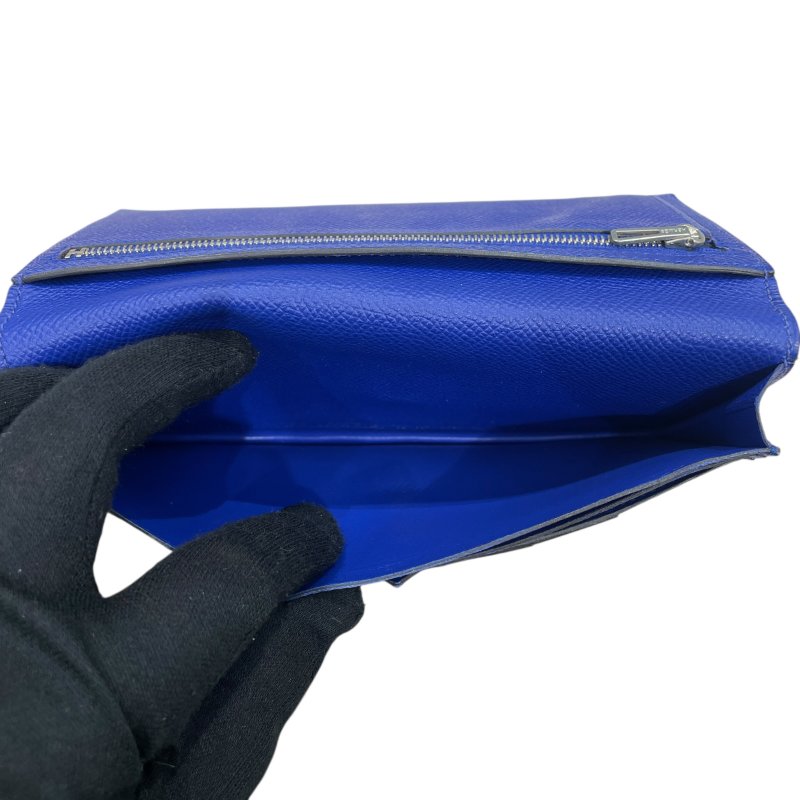 HERMES 愛馬仕 BEARN 長夾 EPSOM 普皮 電光藍 銀扣-12