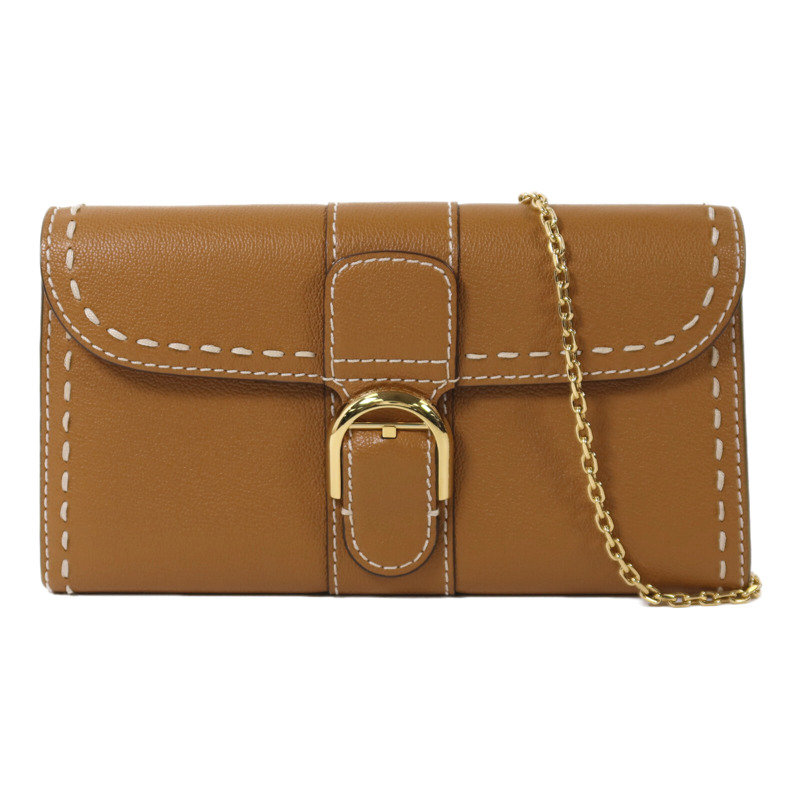 Delvaux 牛皮皮革Brillant Long Wallet Chain金扣鏈帶肩背袋-0