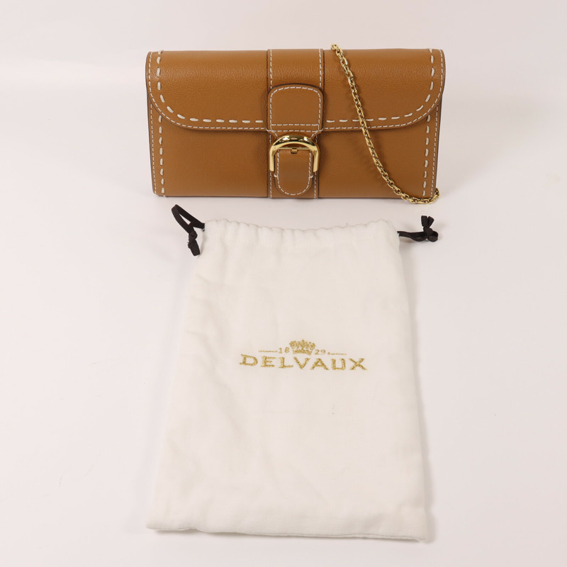 Delvaux 牛皮皮革Brillant Long Wallet Chain金扣鏈帶肩背袋-9